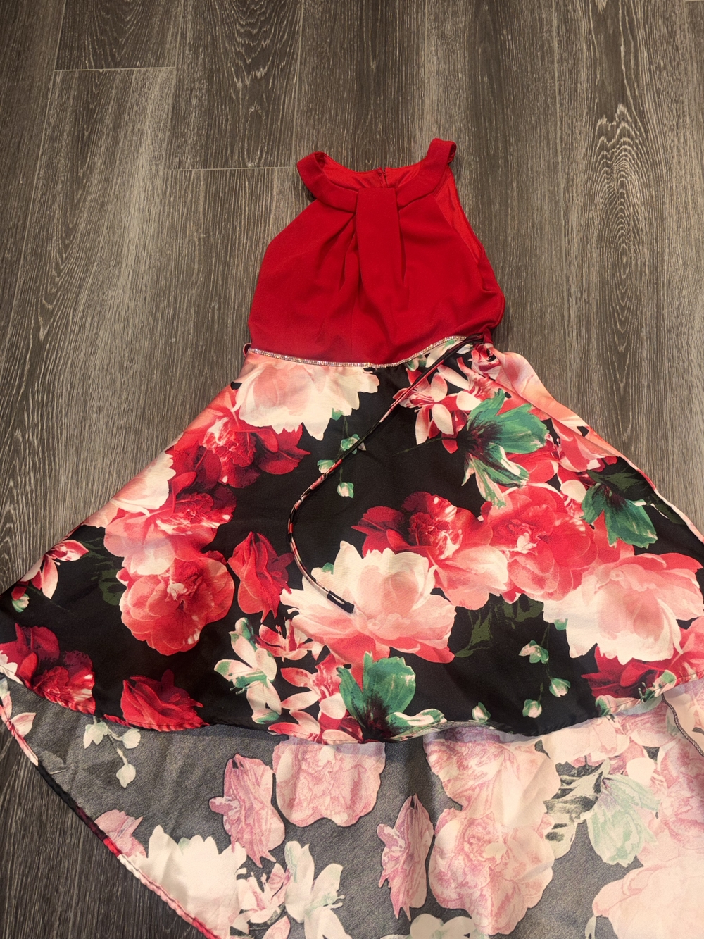 Red Bodice Floral High-Low Dress